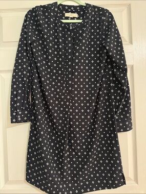 LOFT Navy Long-Sleeve Printed Shift Dress